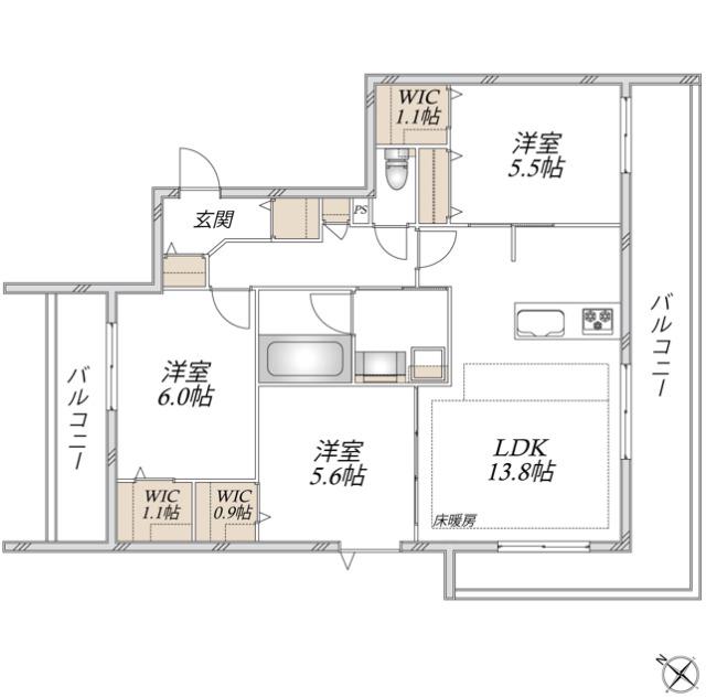 領家プライムコートII(3LDK/3階)の間取り写真