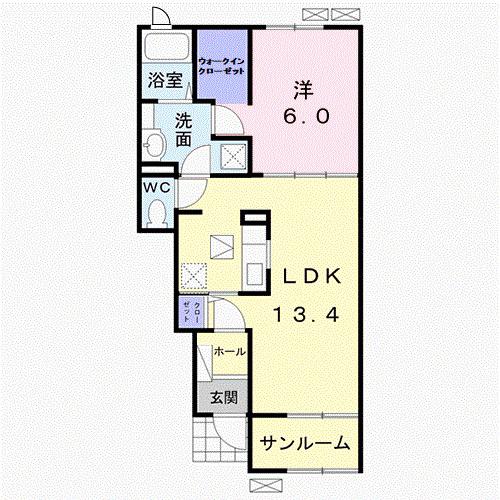 ローズマリーB(1LDK/1階)の間取り写真