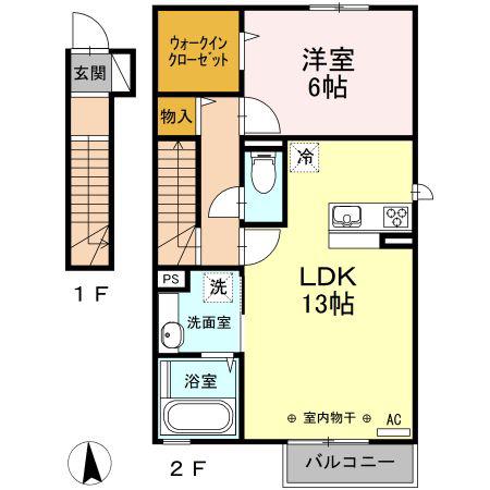 シュプール A(1LDK/2階)の間取り写真