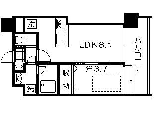 大黒町申館(1LDK/11階)の間取り写真