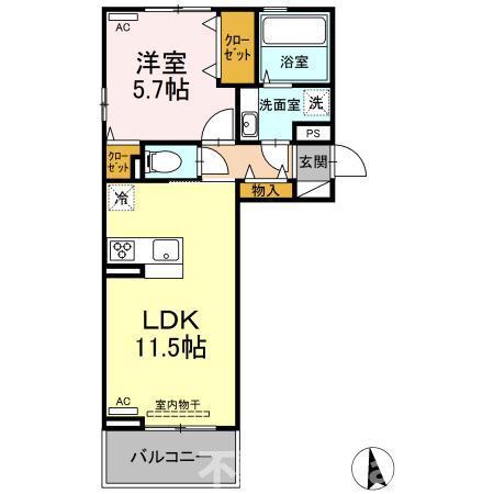 D-ROOM北浜(1LDK/2階)の間取り写真