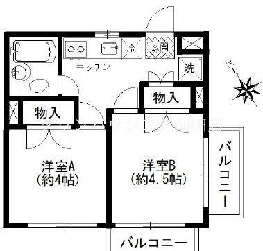 リバティ多摩川(2K/4階)の間取り写真