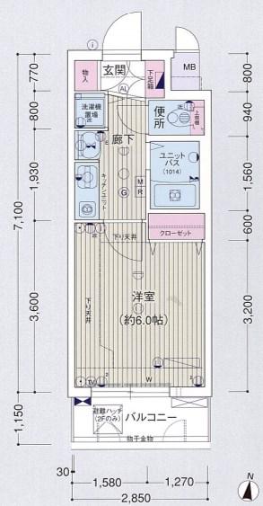 プレサンス名古屋城前(1K/2階)の間取り写真