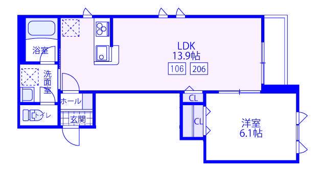 BLUE HEIGHTS(1LDK/1階)の間取り写真