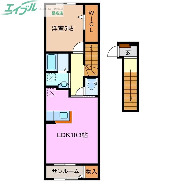 三岐鉄道北勢線 西桑名駅 徒歩23分 2階建 築2年(1LDK/2階)の間取り写真