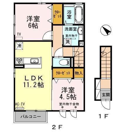 ラシーヌ(2LDK/2階)の間取り写真