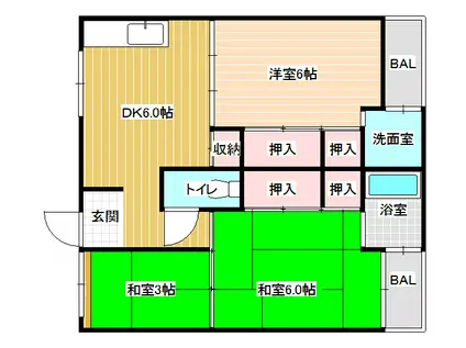 ビレッジハウス加賀田2号棟(3DK/3階)の間取り写真