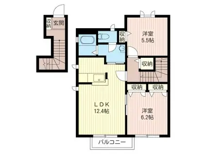 レーベンルドルフ C棟(2LDK/2階)の間取り写真
