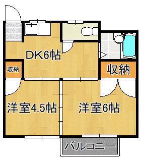 ラプエルタ(2DK/1階)の間取り写真