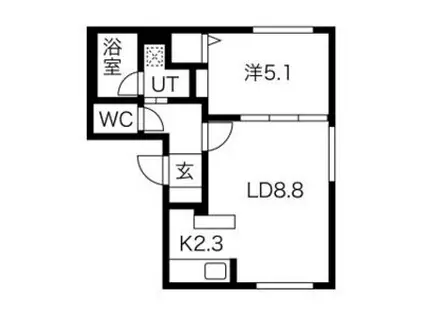 N32B棟(1LDK/4階)の間取り写真