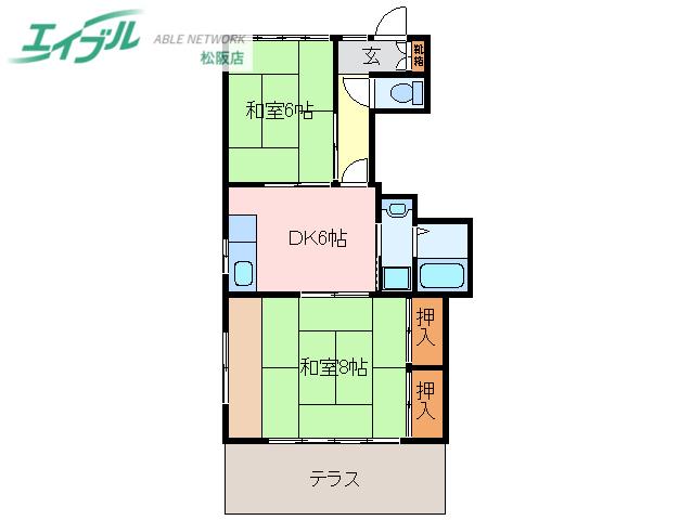 コーポ笹川(2DK/1階)の間取り写真