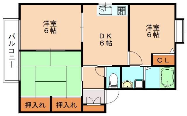 ヴィブレA棟(3DK/1階)の間取り写真