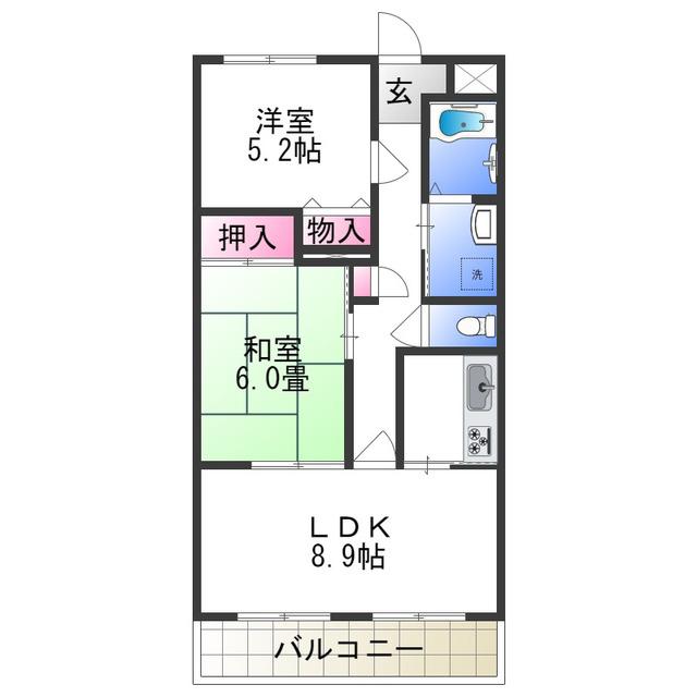 プリモディーネ高石(2LDK/5階)の間取り写真