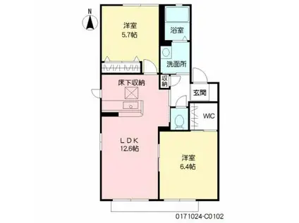 ウエスト・ヴィレッヂC棟(2LDK/1階)の間取り写真