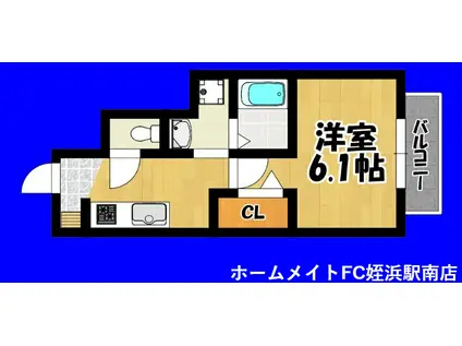 ヴァンパッソルII(1K/1階)の間取り写真