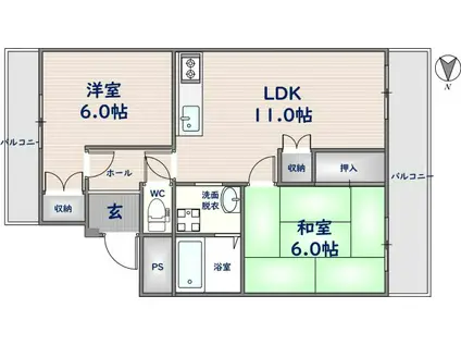 ドムール芝高(2LDK/2階)の間取り写真