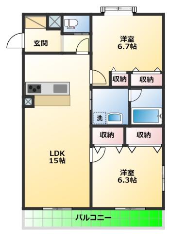 オラシオン新川(2LDK/1階)の間取り写真