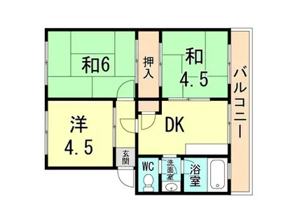 名谷2団地10号棟(3DK/5階)の間取り写真