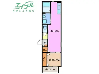 LECOCON四日市VIII(1LDK/3階)の間取り写真