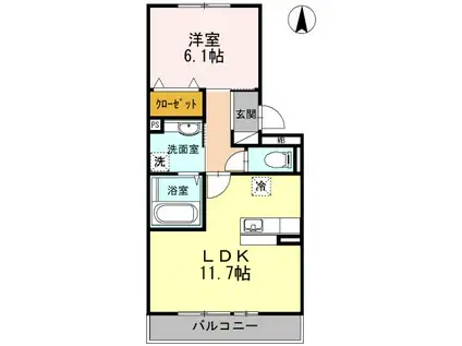 マジェスティックアン II棟(1LDK/2階)の間取り写真