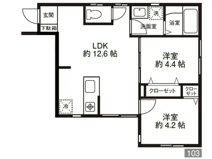シュペリュール(2LDK/1階)の間取り写真
