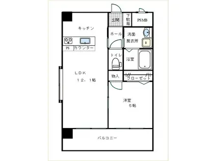 スタンドリバー博多駅南(1LDK/6階)の間取り写真