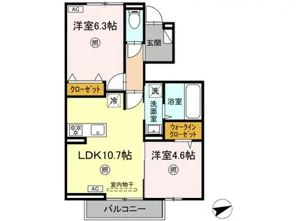 D-RESENA古川I(2LDK/1階)の間取り写真