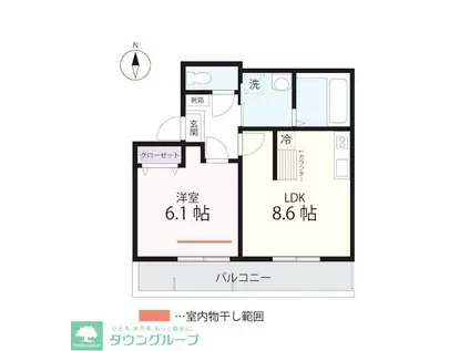 ハーミットクラブハウストゥギャザー長津田(1LDK/3階)の間取り写真