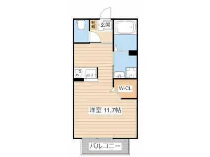 サーティーン11(ワンルーム/2階)の間取り写真