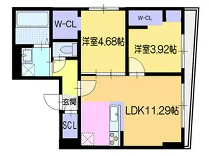 ラ・シュエット栄通A(2LDK/1階)の間取り写真