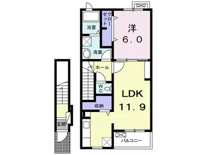 コンフォート夕顔(1LDK/2階)の間取り写真