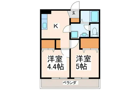 モイセス薬園町(2K/2階)の間取り写真