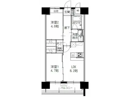 ヒルクレスト 寺塚(2DK/7階)の間取り写真