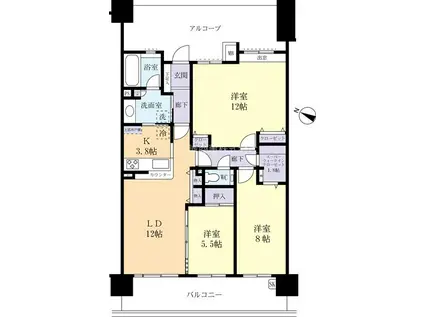 デュオヒルズつくば竹園704(3LDK/7階)の間取り写真