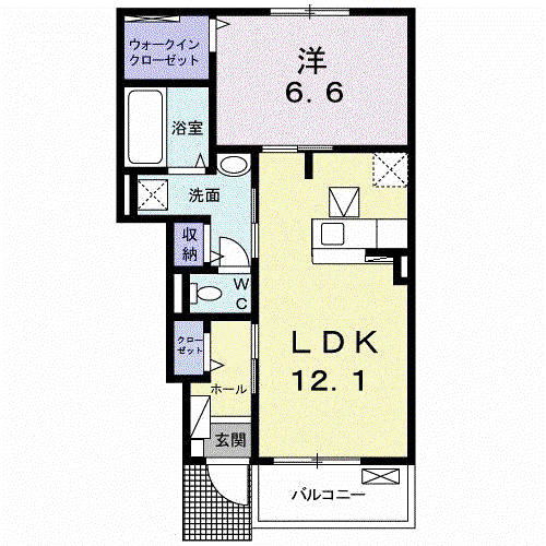 グランローゼ加屋I(1LDK/1階)の間取り写真