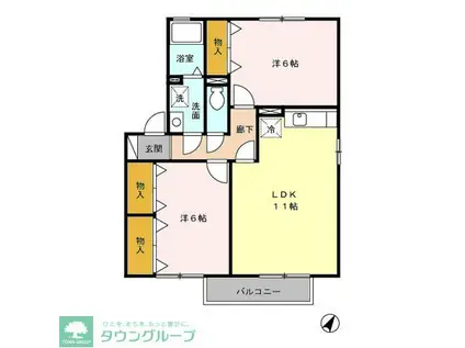 ウールクロッシェ(2LDK/2階)の間取り写真