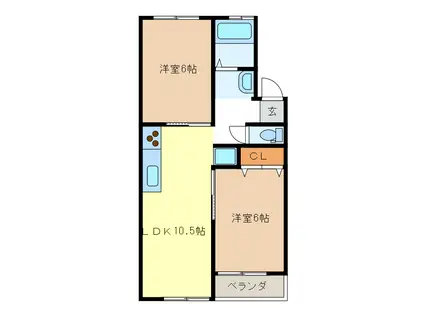 HILLS観音寺 イースト・ウエスト(2LDK/3階)の間取り写真