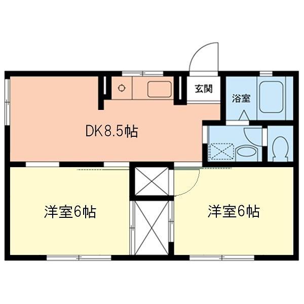 クレール梨木(2DK/1階)の間取り写真