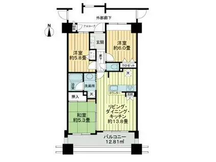 サーパス清水台(3LDK/4階)の間取り写真