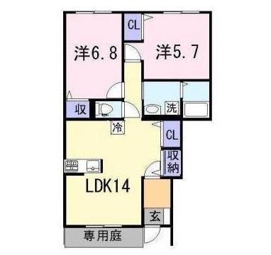 ルノール白浜I(2LDK/1階)の間取り写真