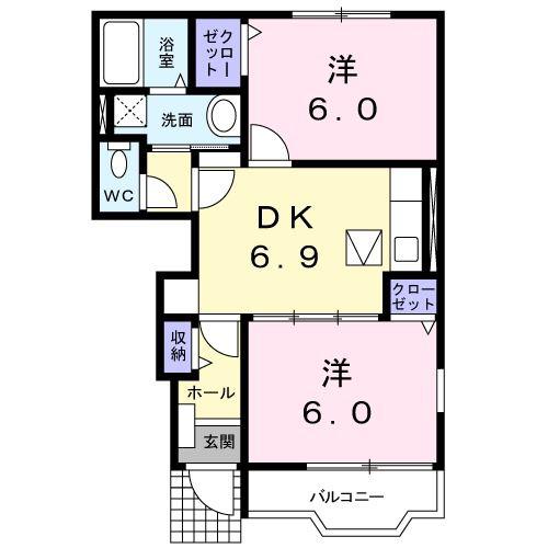 ハイツ ブリーズB(2DK/1階)の間取り写真