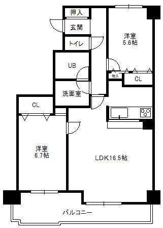 ヴィンテージ山鼻(2LDK/10階)の間取り写真