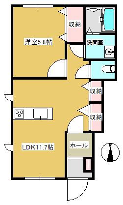 サンハイム十禅寺A(1LDK/1階)の間取り写真