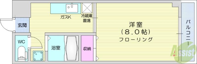 ビルドスマイルⅠ(1K/4階)の間取り写真