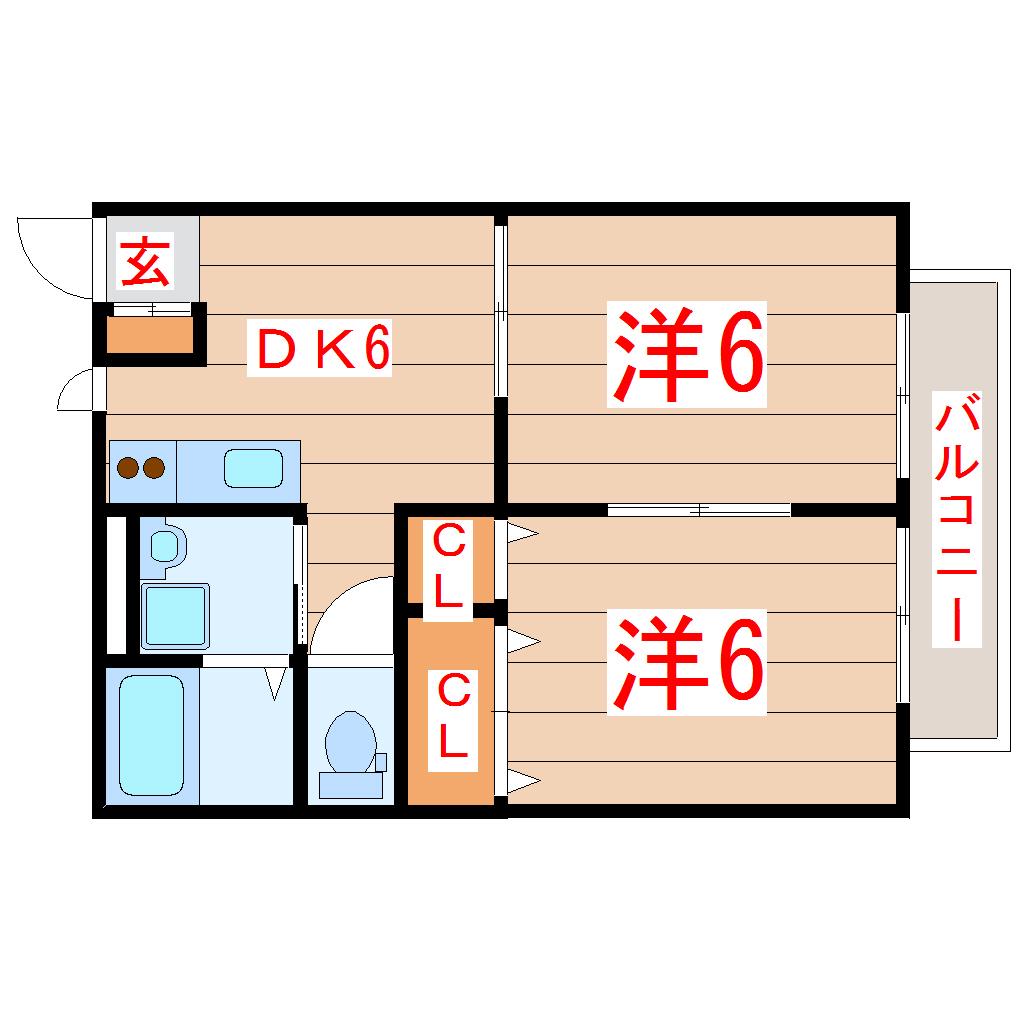 レジデンス薬師堂A(2DK/2階)の間取り写真