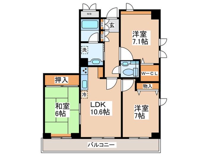 アーバンフラッツつつじヶ丘(3LDK/3階)の間取り写真