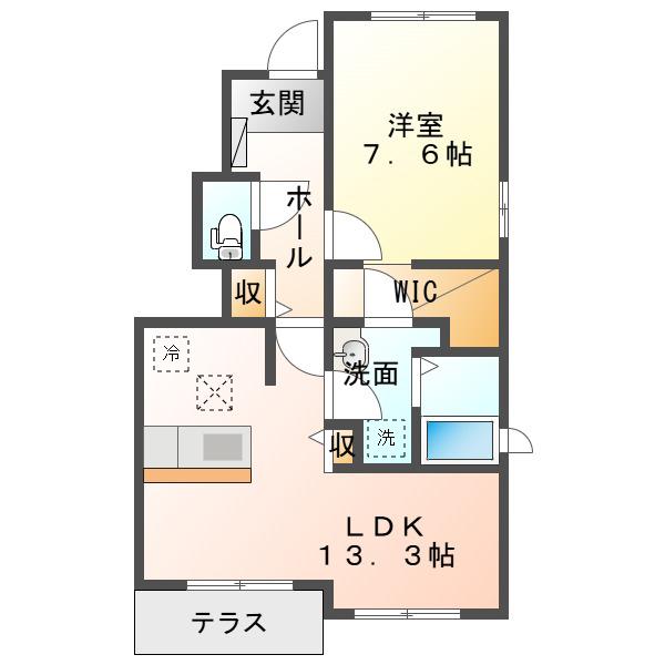 クイーンズタウン元町 B棟(1LDK/1階)の間取り写真
