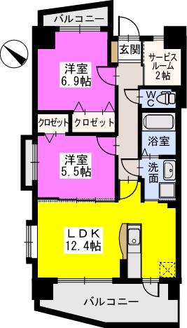 リヴェール和白丘(2LDK/5階)の間取り写真