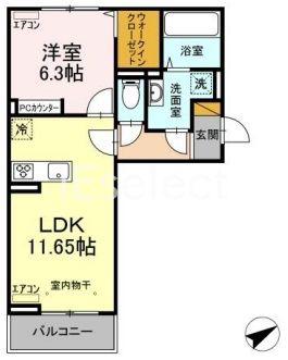 プチクールおゆみ野(1LDK/1階)の間取り写真