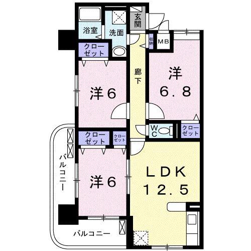 ディアコート木太(3LDK/1階)の間取り写真